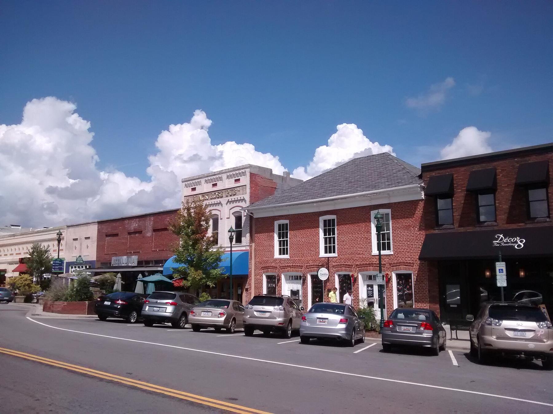 Historic brick Main Street storefronts