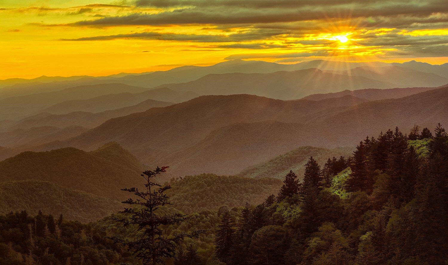Golden sunset over Blue Ridge ridgelines